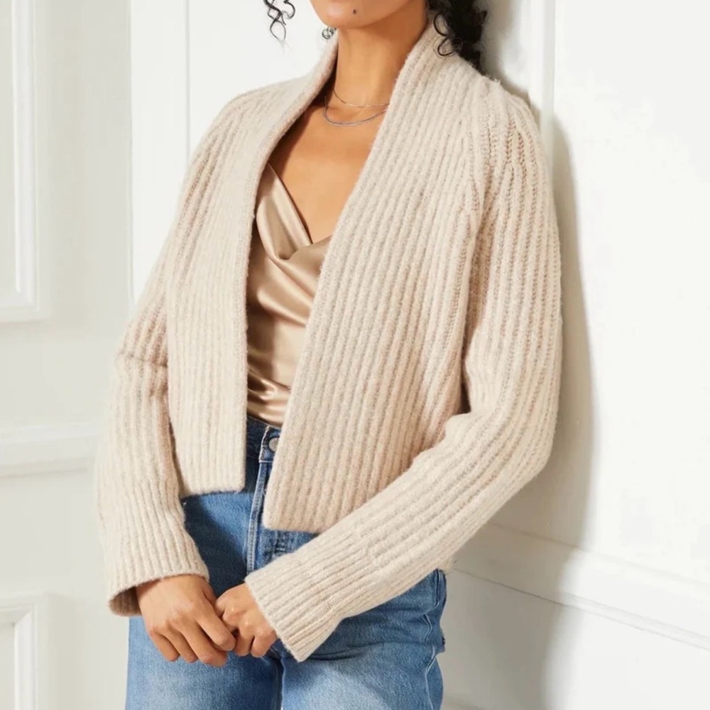 Fifteen Twenty Beige Ribbed Cardigan